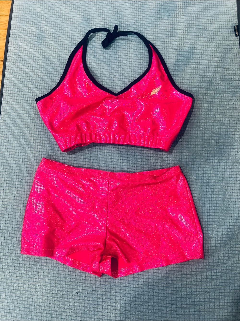 Sparkle Halter Top & Shorts Pole Dance Set - Hot Pink